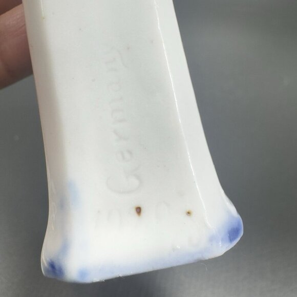 Antique 1920s German Porcelain Bud Vase Toothpick Holder Blue Sailing Boat VTG - Picture 6 of 13